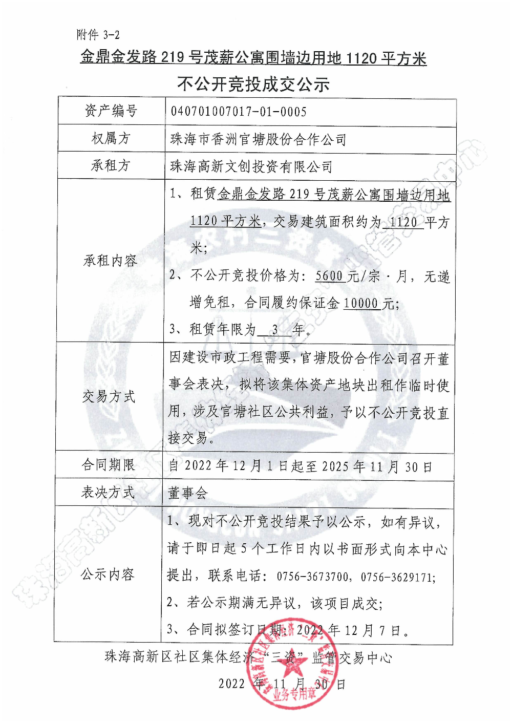 （不公开竞投）金鼎金发路219号茂薪公寓围墙边用地1120平方米不公开竞投成交公示.jpg