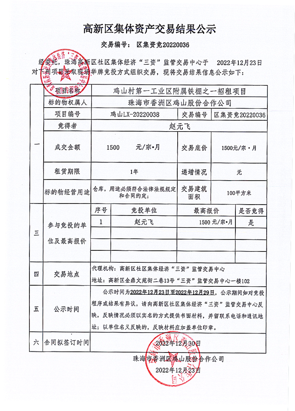 （区集资竞20220036）鸡山村第一工业区附属铁棚之一中标公告.png