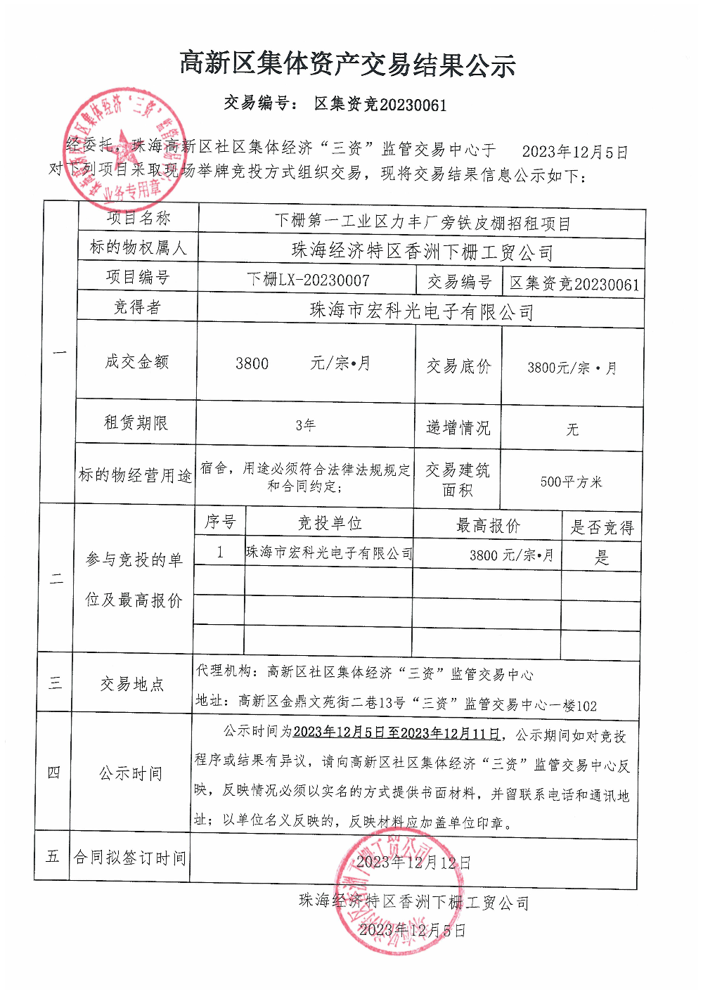 （区集资竞20230061）下栅第一工业区力丰厂旁铁皮棚中标公告.jpg