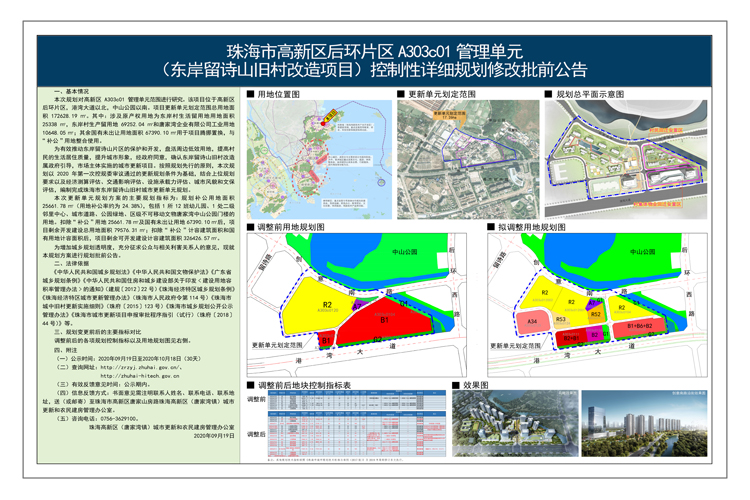 中图   珠海市高新区后环片区A103c01管理单元（东岸留诗山旧村改造项目）控制性详细规划修改批前公告4.jpg